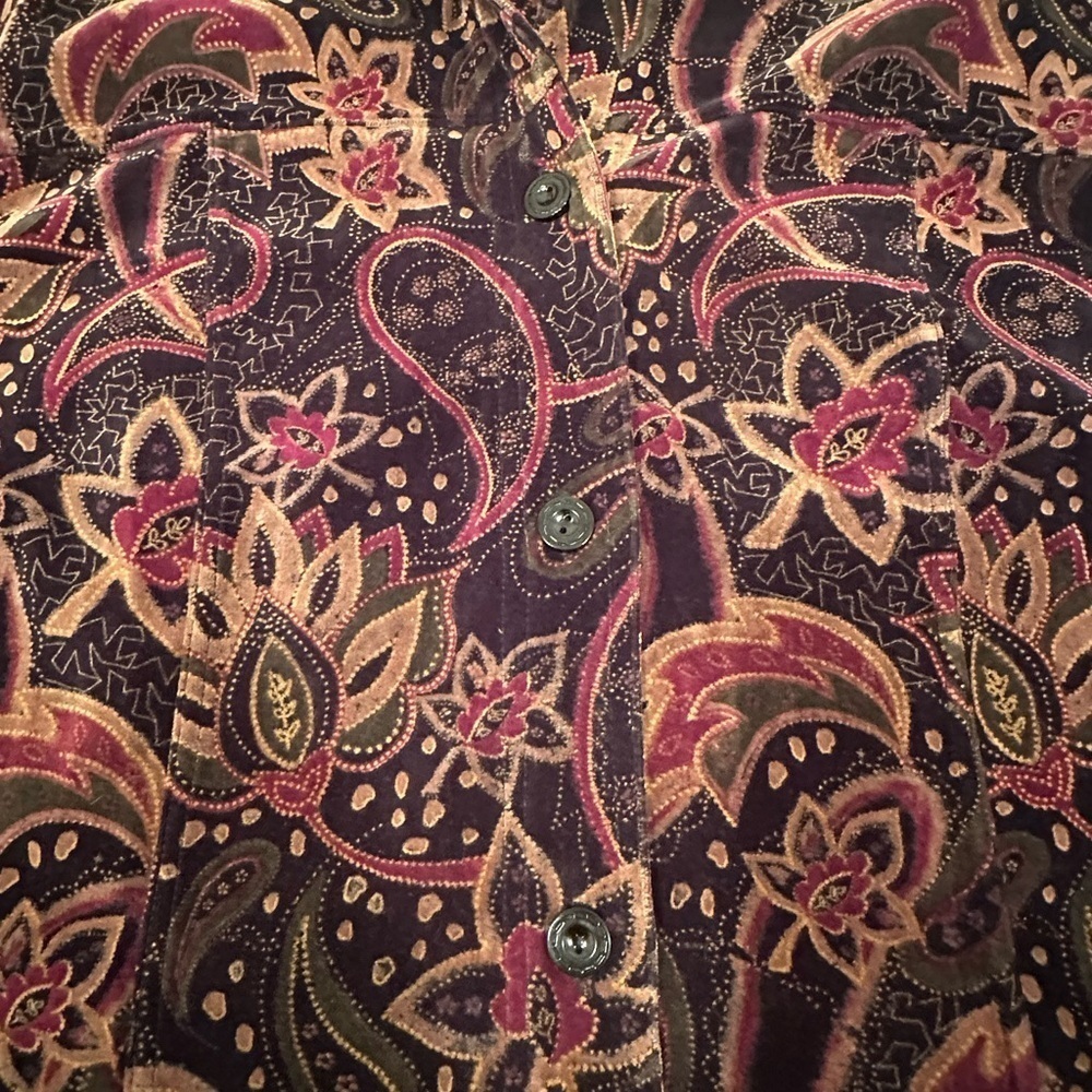 Crushed Velvet Vintage Paisley Jacket Brown Burgundy Gold Whimsigoth Sz 1X - Picture 13 of 14